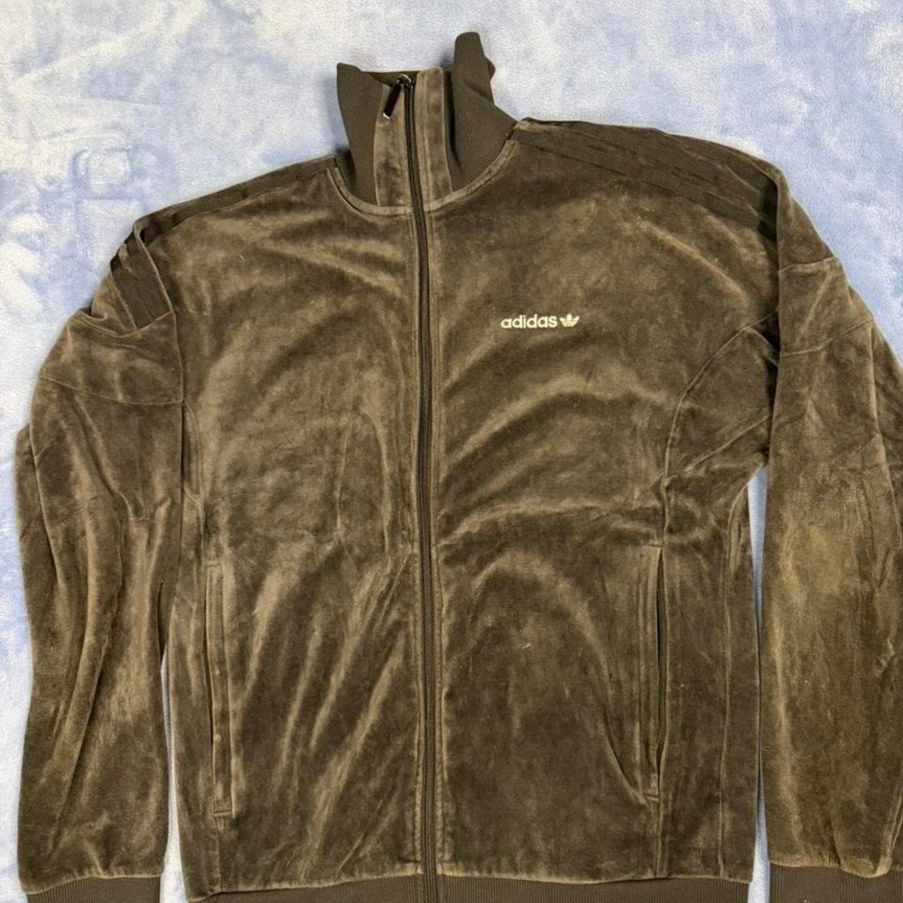 Adidas brown velour track jacket men size s